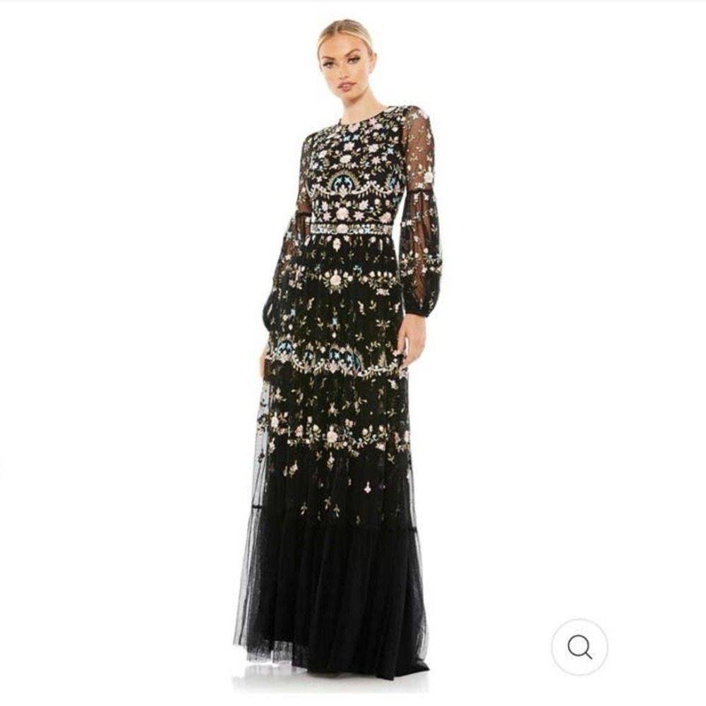 Mac Duggal Sequin Embroidered Gown Blouson Sleeves Size 12 NWT - Picture 3 of 13